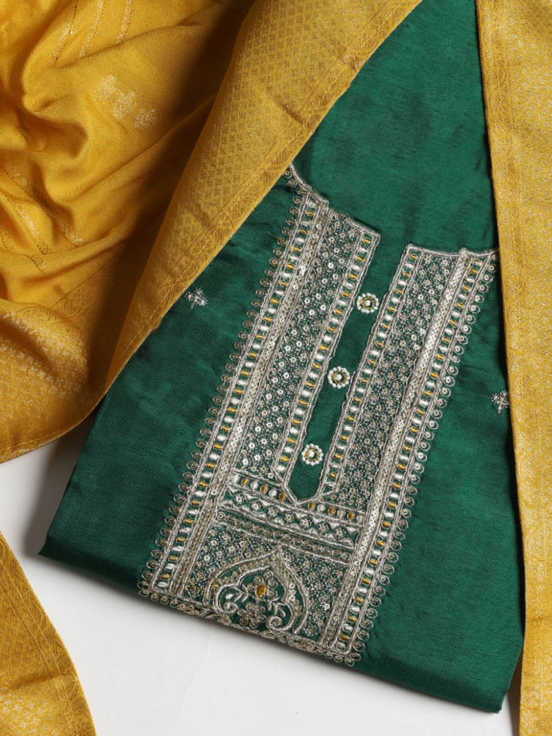 Embroidered Chanderi Unstitched Suit With Dupatta