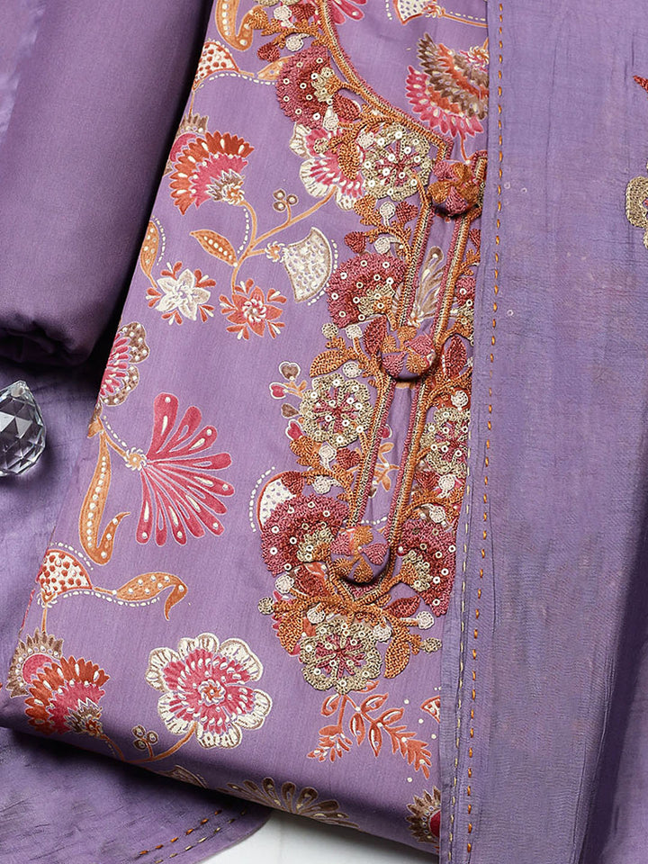Embroidered Cotton Blend Unstitched Suit With Pant &amp; Dupatta