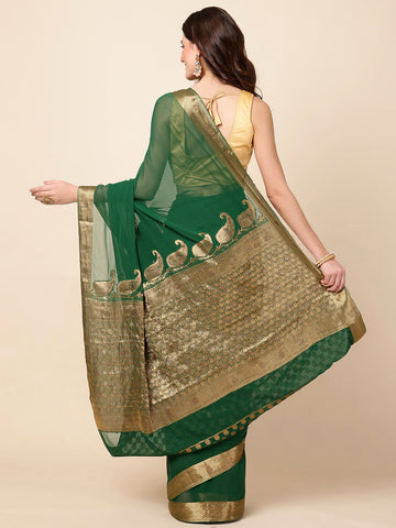 Plain Zari Border Woven Saree