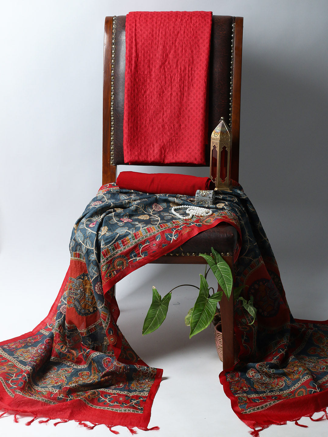 Printed Tussar Unstitched Kurta With Pant &amp; Dupatta