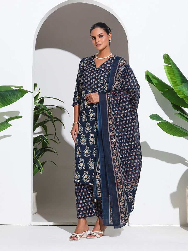 Printed Cotton Blend Kurta With Pant &amp; Dupatta
