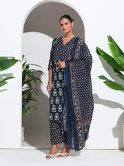 Printed Cotton Blend Kurta With Pant & Dupatta