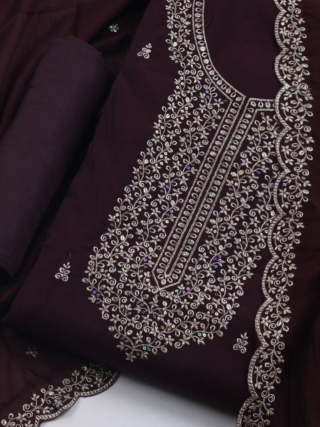 Neck Embroidered Chanderi Unstitched Suit With Dupatta