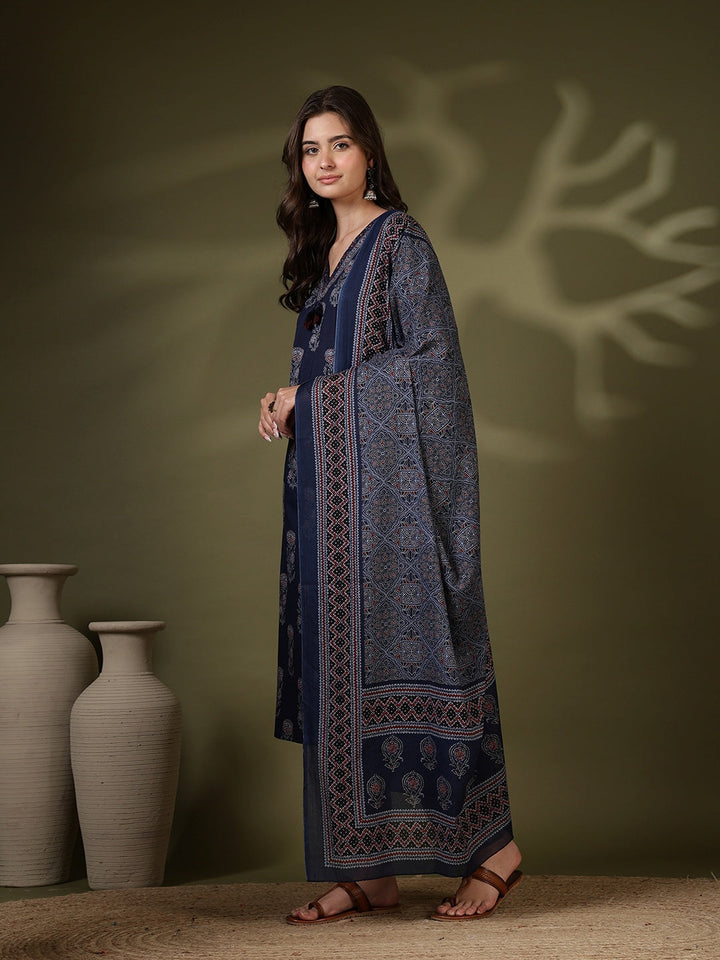 Printed Cotton Blend Kurta With Pant &amp; Dupatta