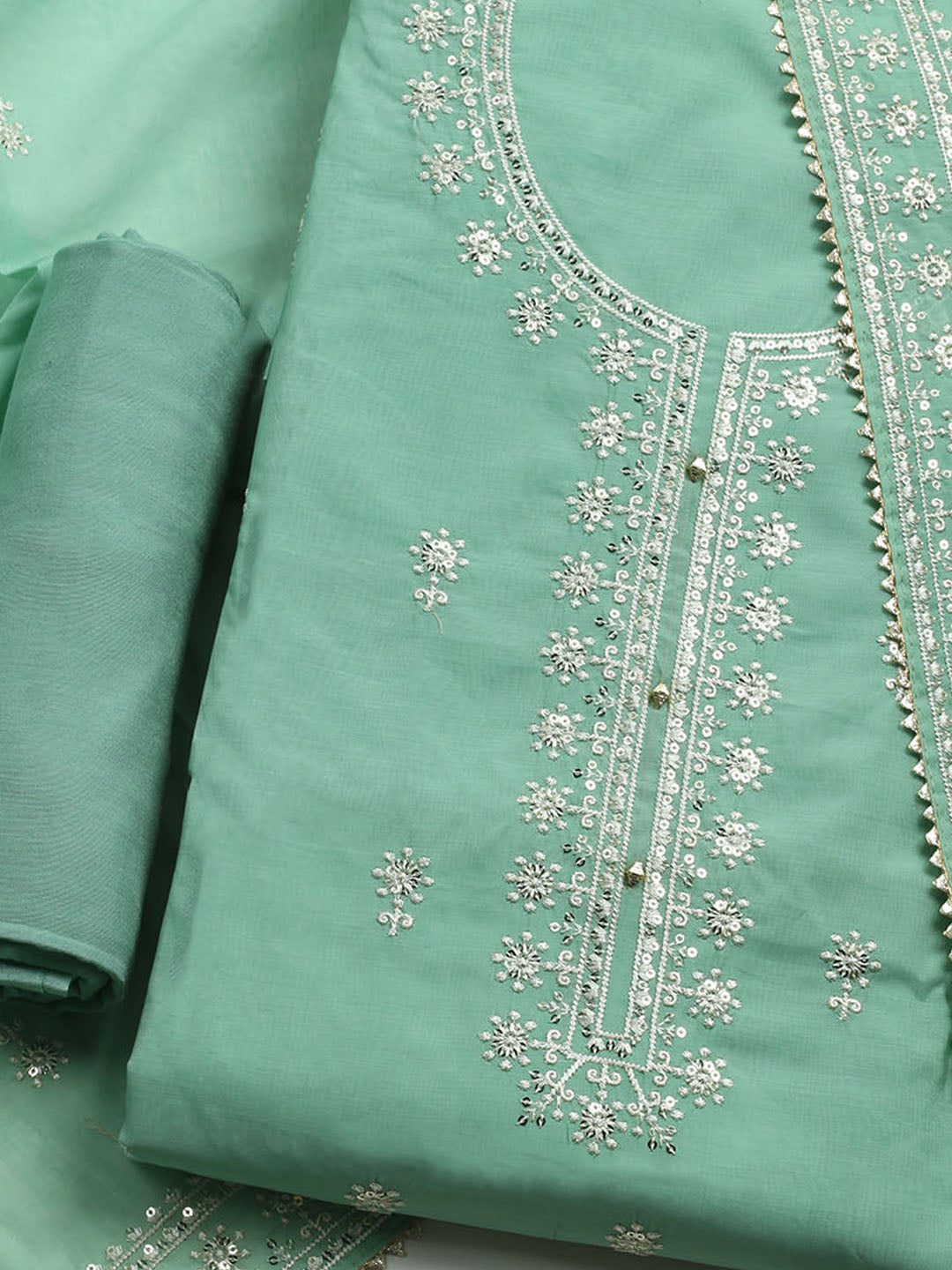 Embroidered Muslin Unstitched Kurta With Pant & Dupatta