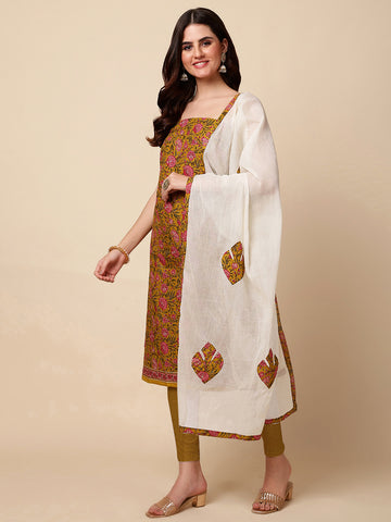 Printed Cotton Unstitched Suit With Dupatta