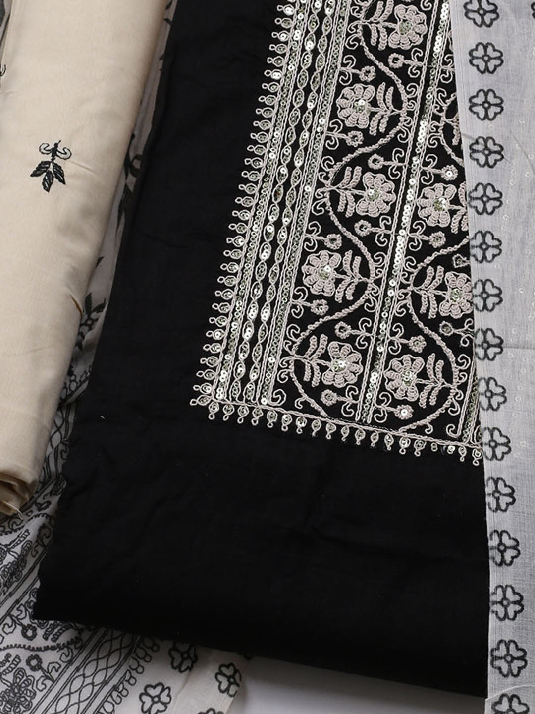 Neck Embroidered Cotton Blend Unstitched Suit With Dupatta