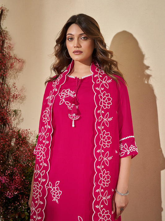 Embroidered Organza Kurta With Pants & Dupatta