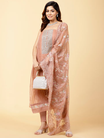 Embroidered Organza Unstitched Suit Piece With Dupatta