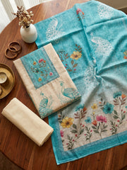Printed Linen Unstitched Suit With Dupatta
