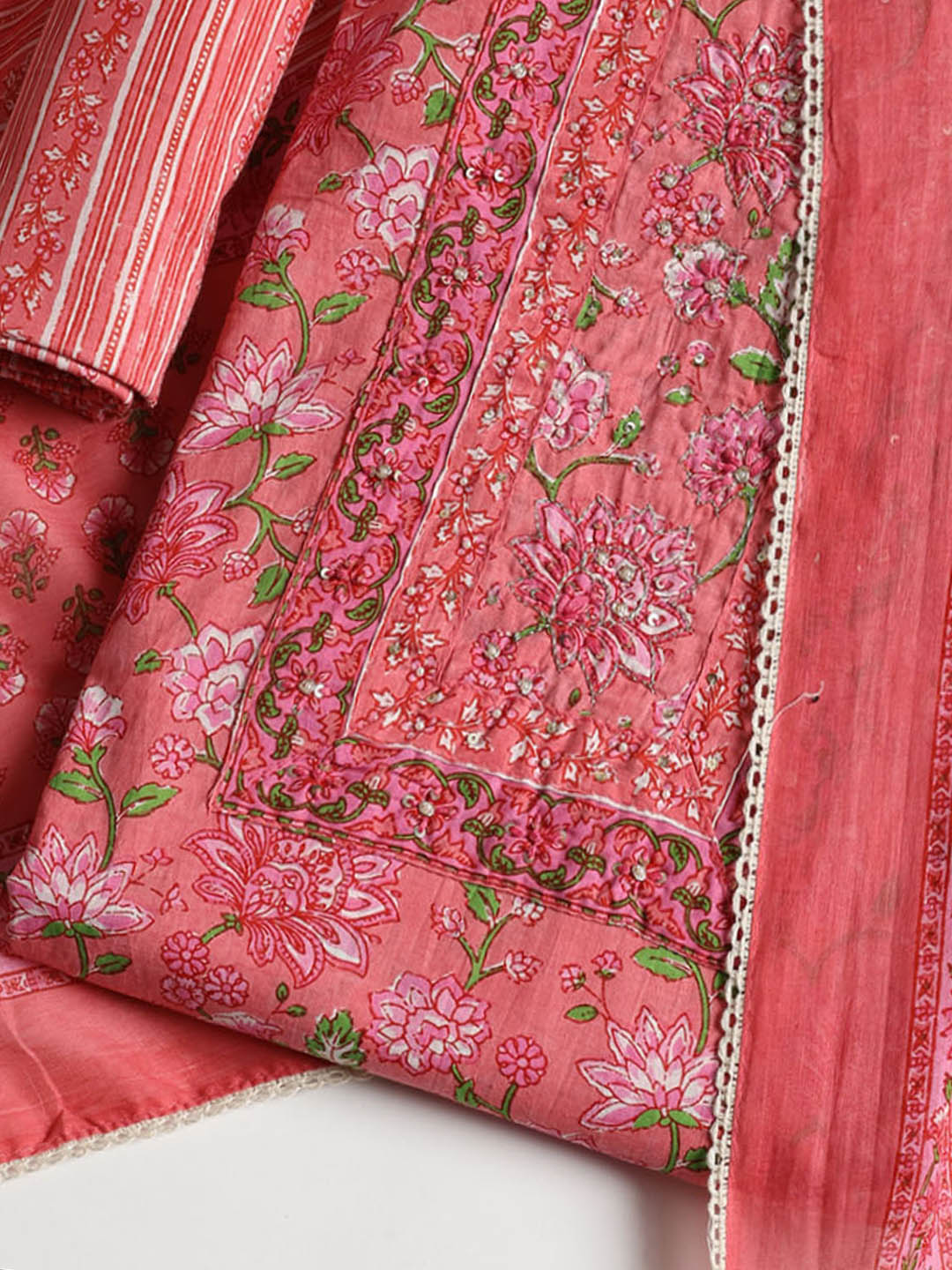 Printed Cotton Blend Unstitched Suit With Dupatta