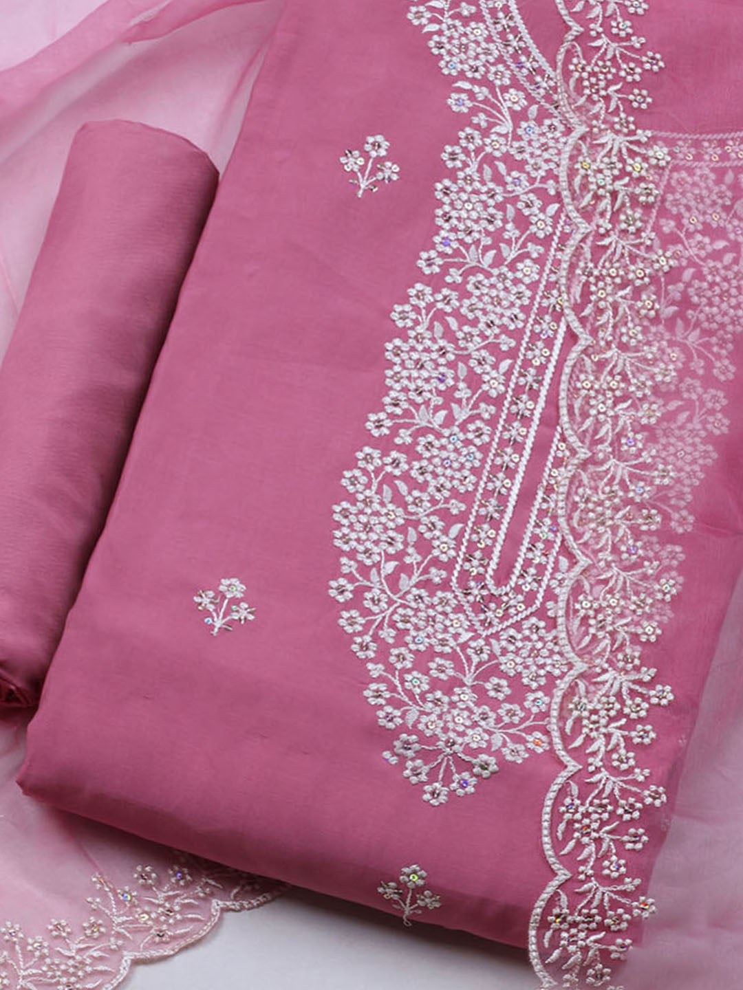 Embroidered Chanderi Unstitched Suit With Dupatta