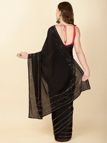 Stone Embroidered Satin Saree