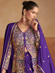 Embroidered Chinon Kurti With Gharara & Dupatta