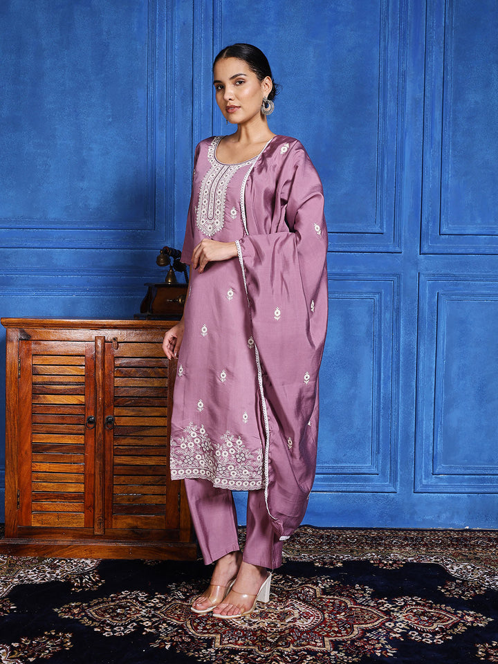 Printed Cotton Blend Kurta With Pants &amp; Dupatta