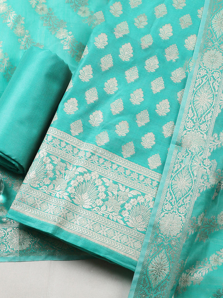 Woven Design Chanderi Unstitched Suit With Pant &amp; Dupatta