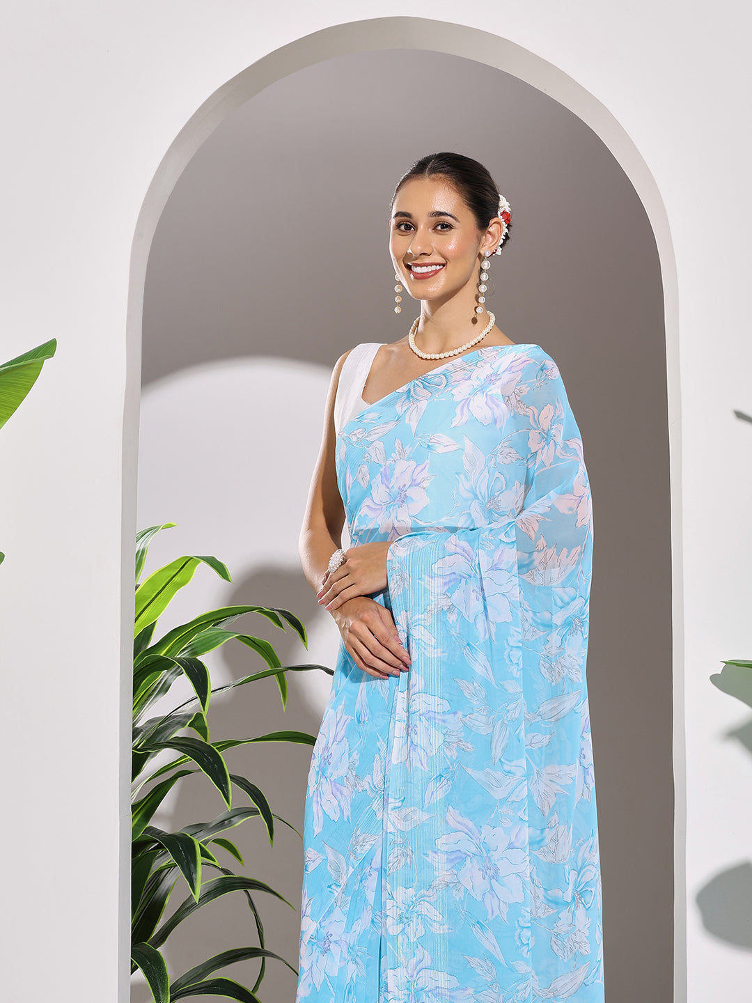 Floral Printed Georgette Saree