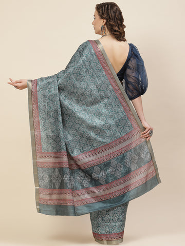 Floral Printed Tussar Saree