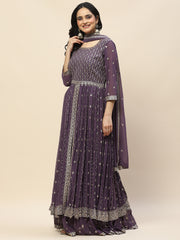 Zari Jaal Embroidery Georgette Kurta With Lehenga & Dupatta