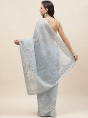 Resham Jaal Embroidery Organza Saree