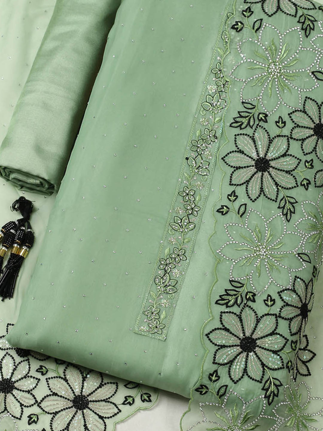 Embellished Organza Unstitched Suit With Pant &amp; Dupatta