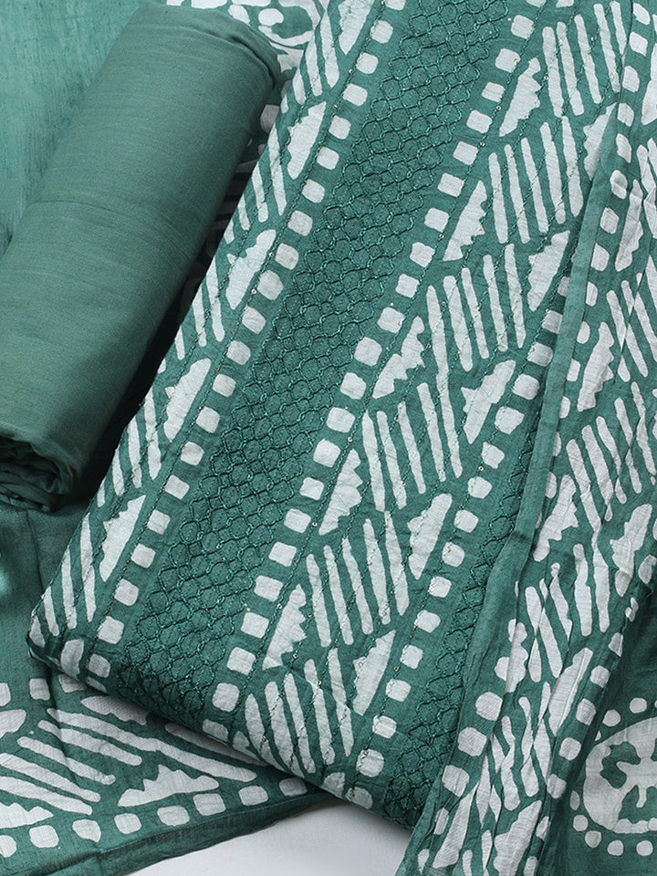 Printed Cotton Blend Unstitched Suit With Pant &amp; Dupatta
