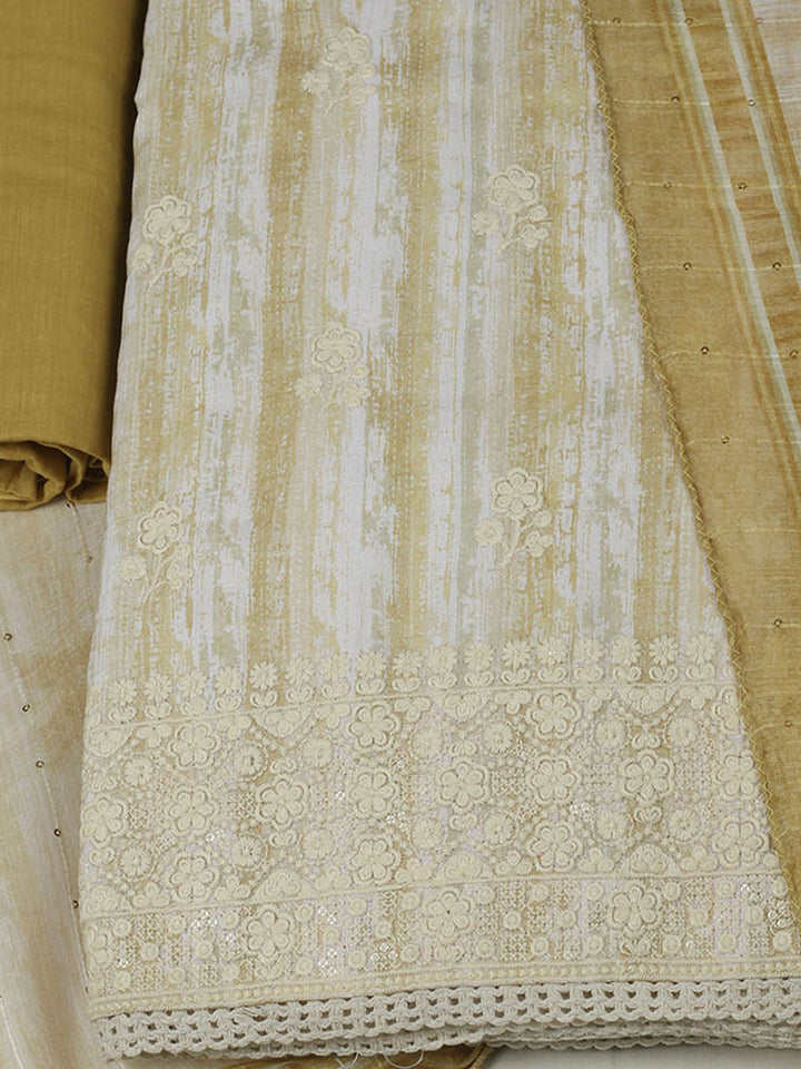 Embroidered Cotton Unstitched Suit With Pant &amp; Dupatta
