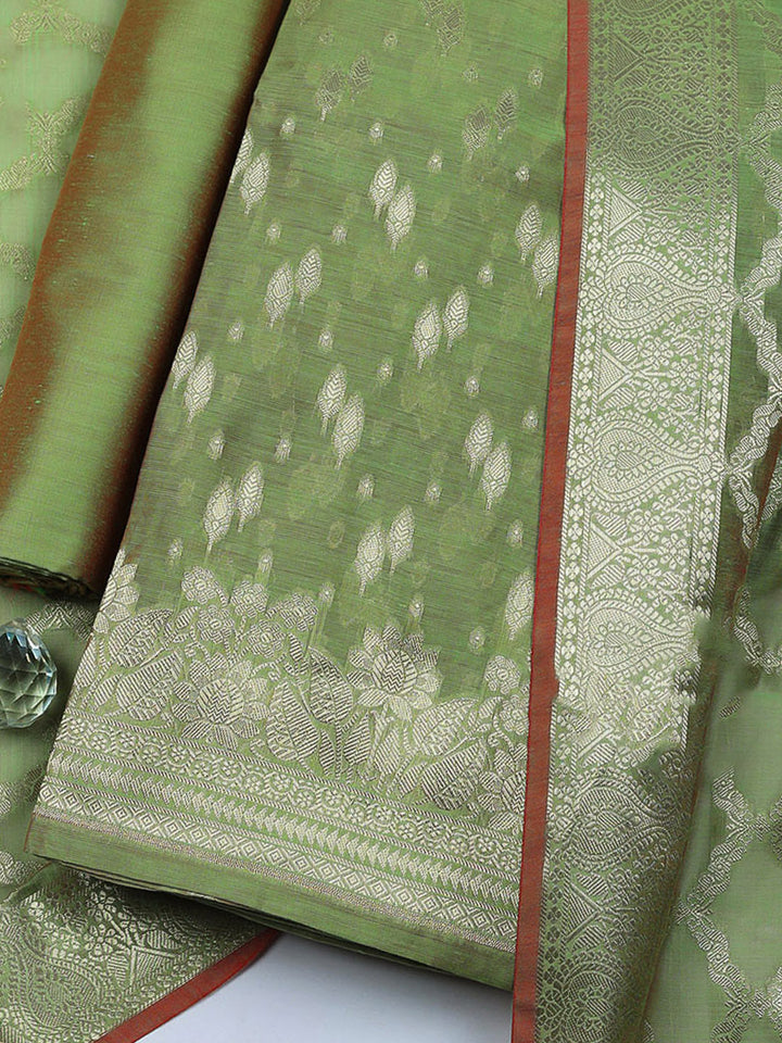 Woven Design Art Silk Unstitched Suit With Pant &amp; Dupatta