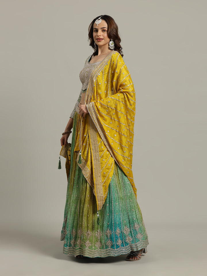Bandhani Crepe Choli With Lehenga &amp; Dupatta