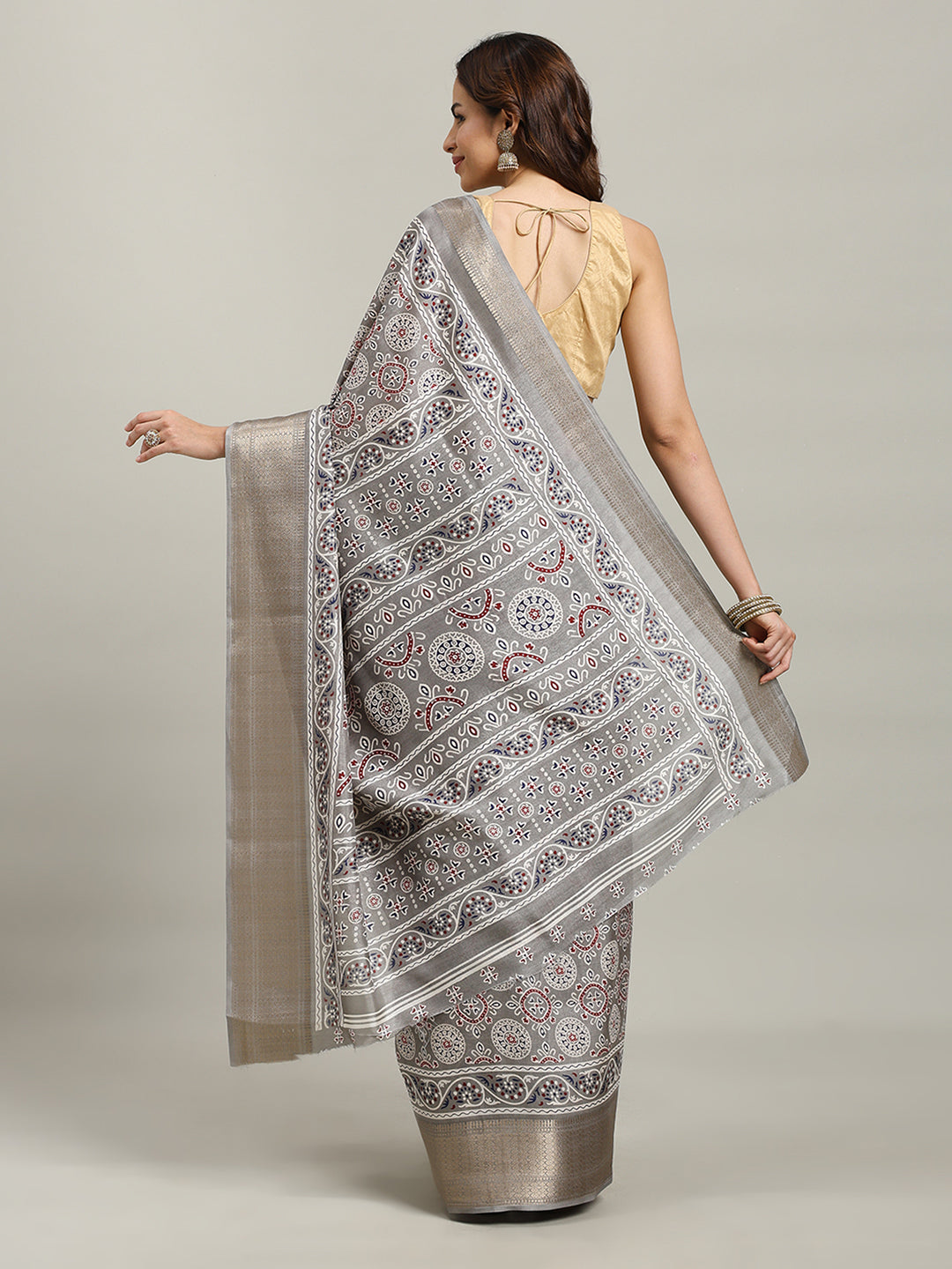 Ajrak Printed Dola Cotton Woven Saree