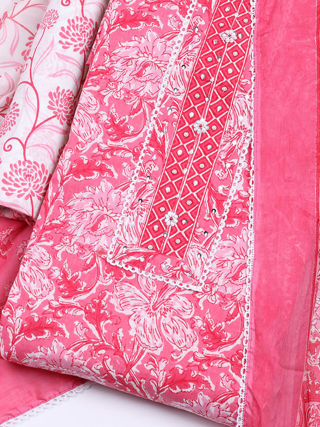 Printed Cotton Blend Unstitched Suit With Dupatta