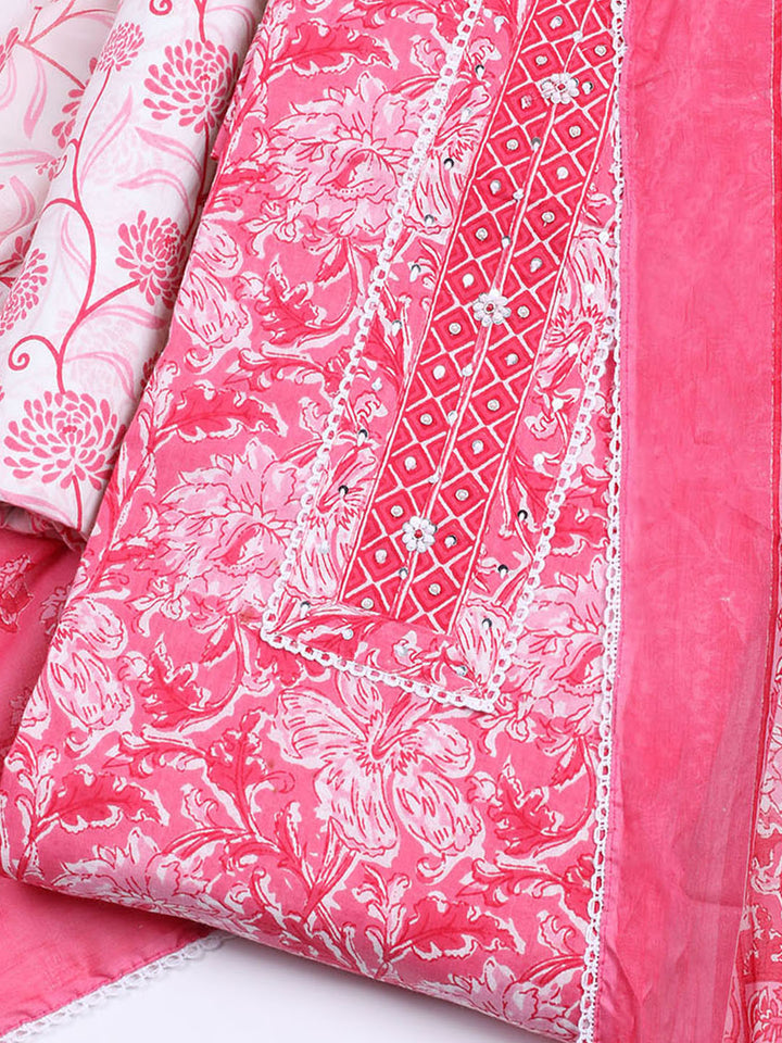 Printed Cotton Blend Unstitched Suit With Dupatta
