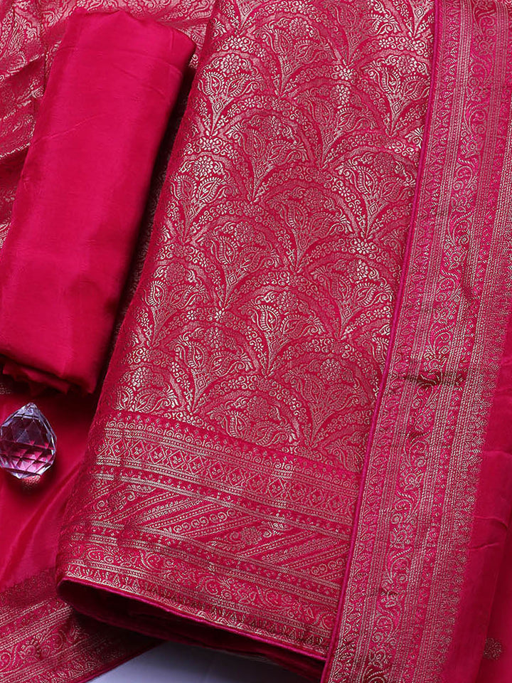 Woven Design Chanderi Unstitched Suit With Pant &amp; Dupatta