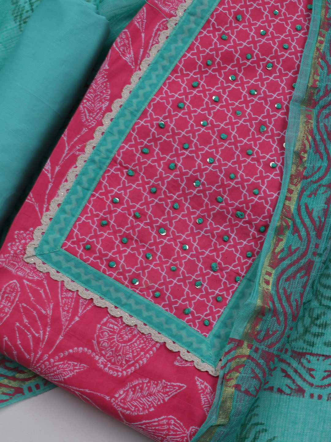 Printed Cotton Blend Unstitched Suit With Dupatta