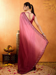 Embroidered Chinon Saree