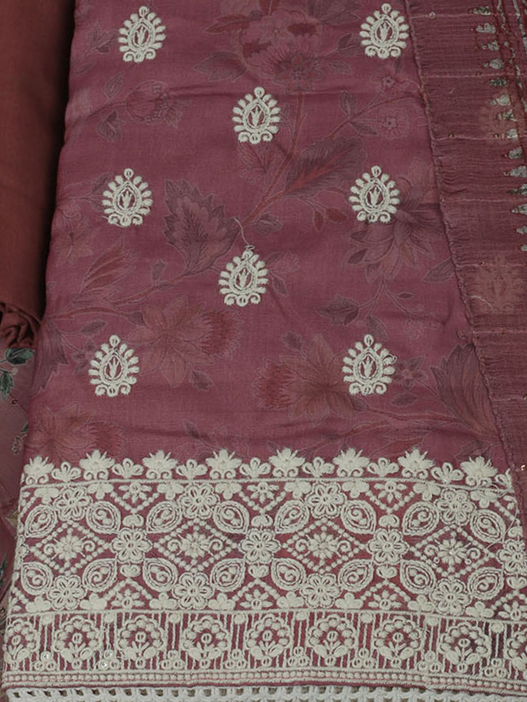 Embroidered Cotton Unstitched Suit With Pant &amp; Dupatta