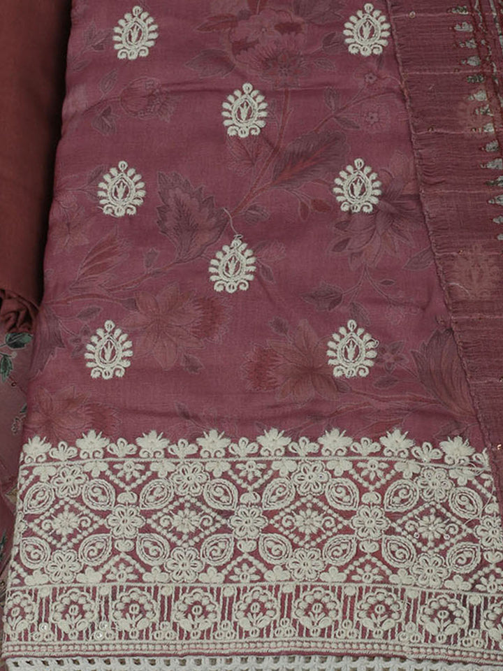 Embroidered Cotton Unstitched Suit With Pant &amp; Dupatta