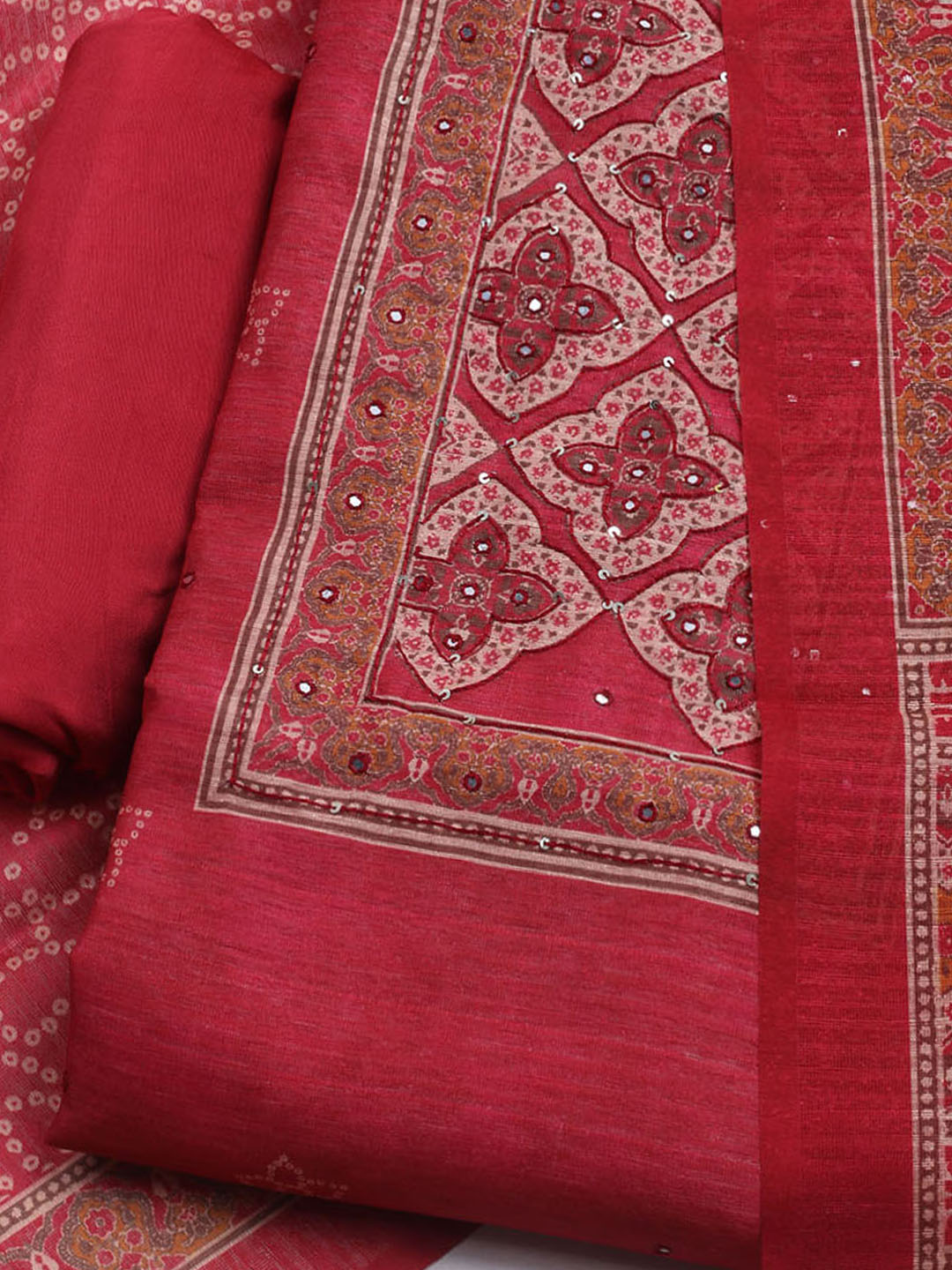 Embroidered Chanderi Unstitched Suit With Dupatta