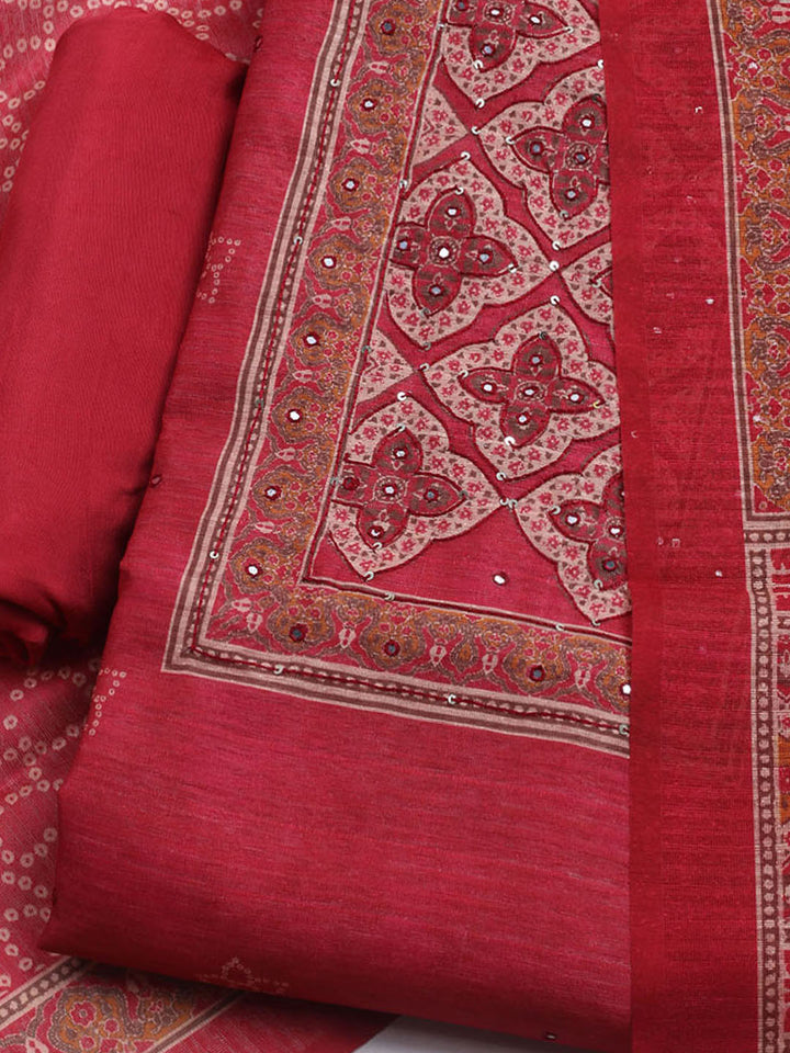 Embroidered Chanderi Unstitched Suit With Dupatta