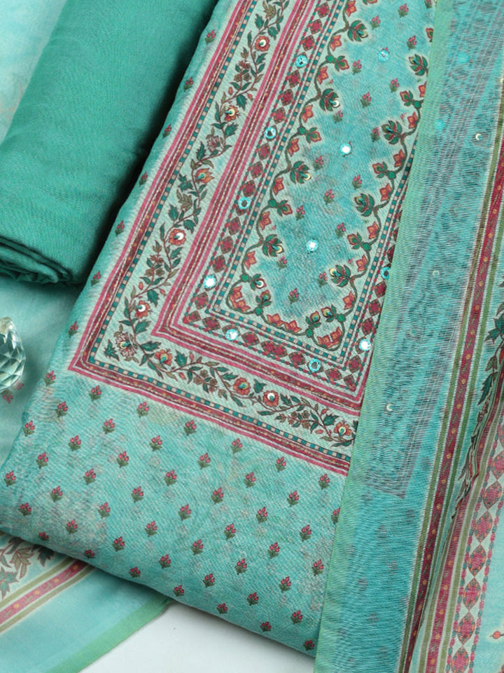 Embellished Chanderi Unstitched Suit With Pant &amp; Dupatta