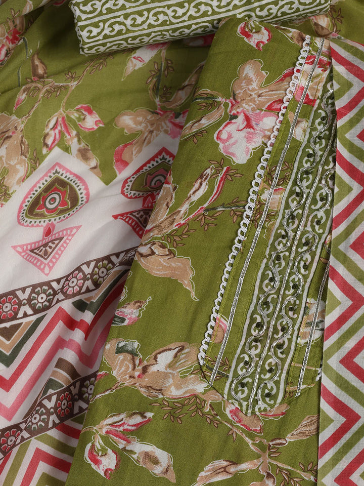 Neck Embroidered Cotton Blend Unstitched Suit With Dupatta