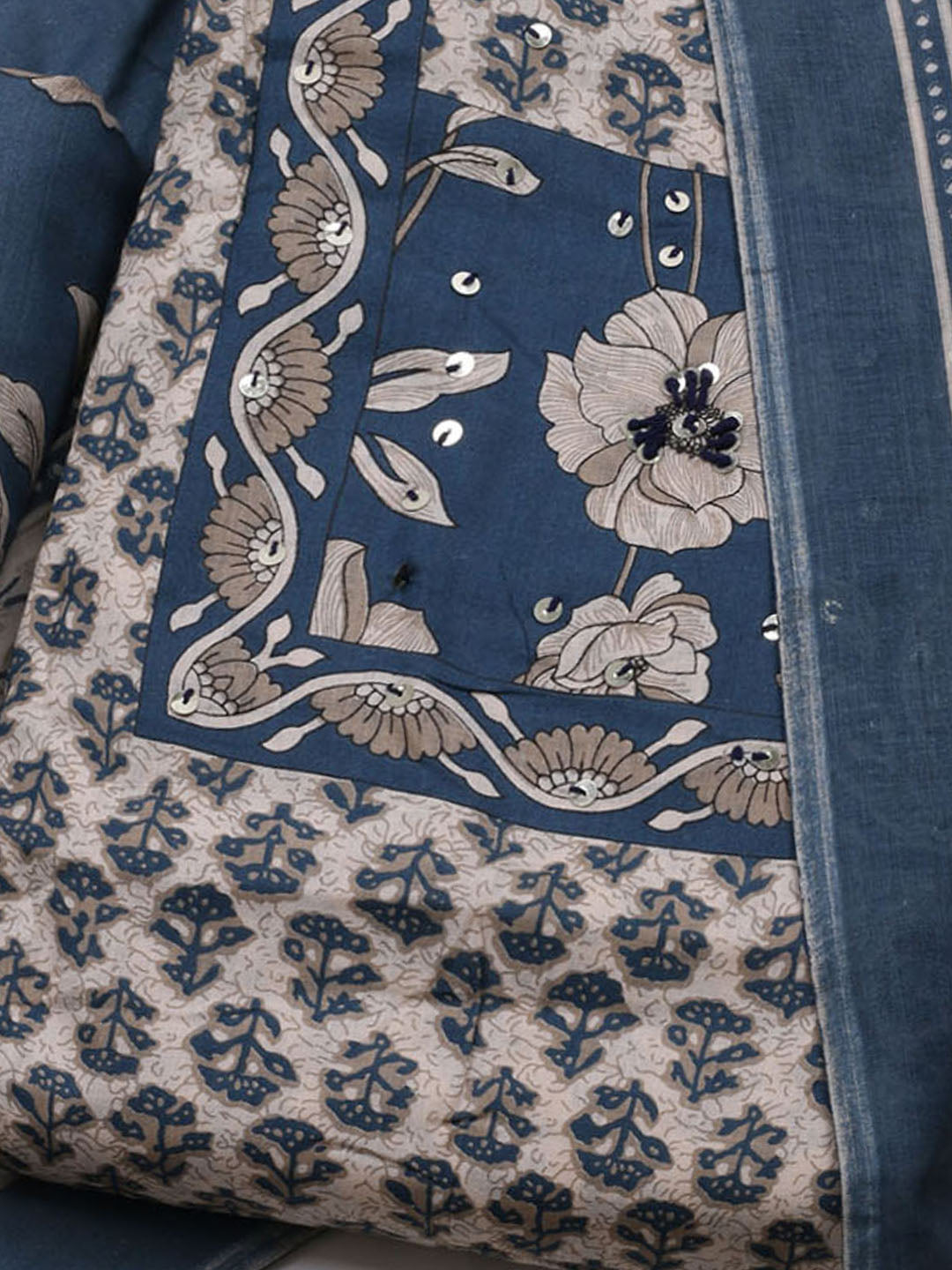 Printed Cotton Blend Unstitched Suit With Dupatta