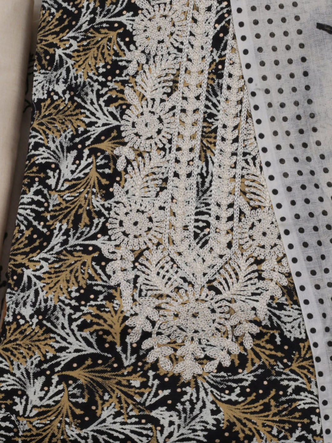 Neck Embroidered Cotton Blend Unstitched Suit With Dupatta