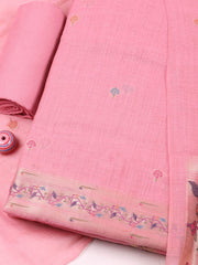 Embroidered Chanderi Unstitched Suit With Pant & Dupatta