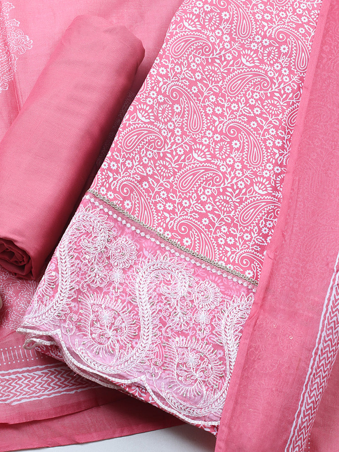 Printed Cotton Blend Unstitched Suit With Pant &amp; Dupatta