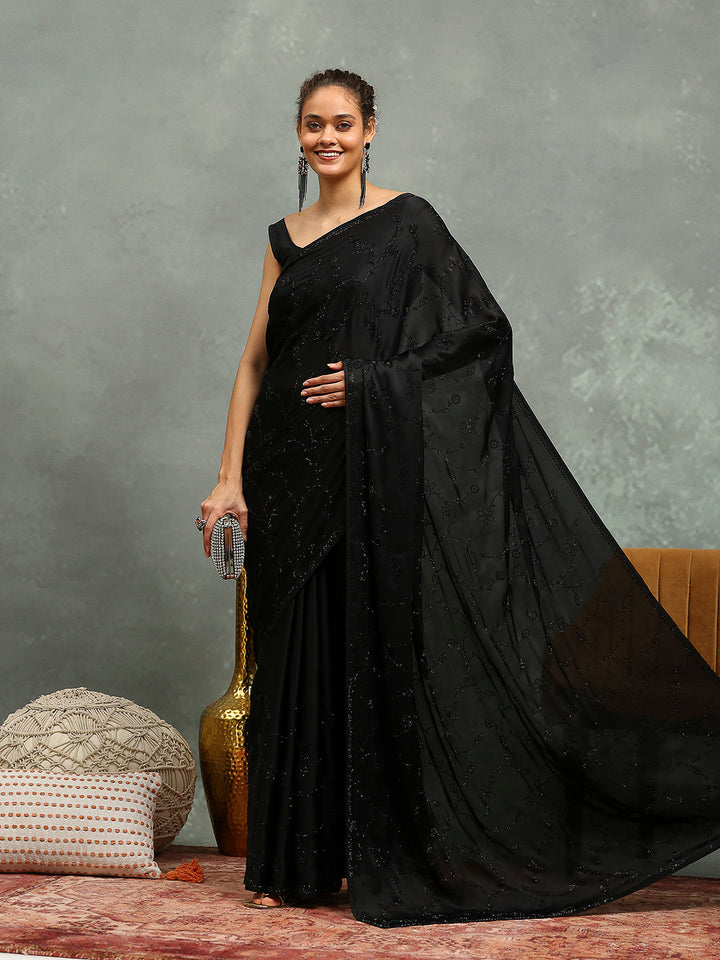 Stone Embroidered Satin Saree