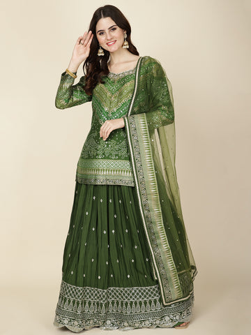 Bandhani Work Crepe Choli With Lehenga & Dupatta