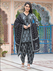 Printed Cotton Blend Kurta With Pants & Dupatta