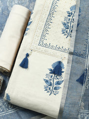 Printed Cotton Blend Unstitched Suit With Pant Dupatta