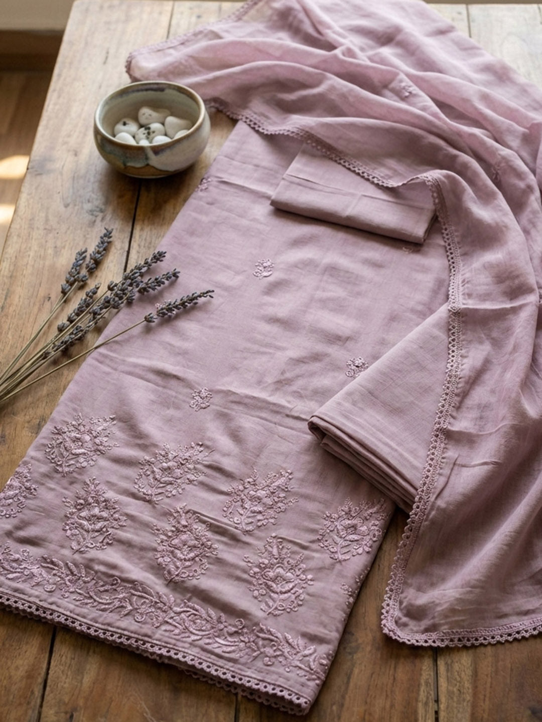 Printed Cotton Blend Unstitched Suit With Pant &amp; Dupatta